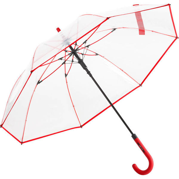 Parapluie publicitaire manche canne Transparent Rouge